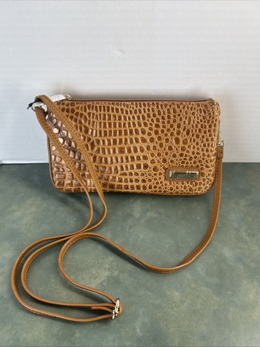 Madi Claire Bronze Croc Embossed Leather Crossbody Organizer Purse 4973 AS-IS